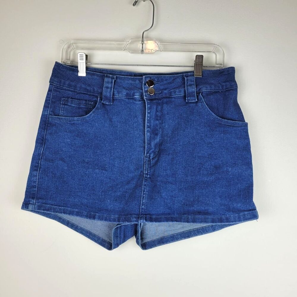 Windsor Women's Blue Denim skort front pockets stretch L boho western casual